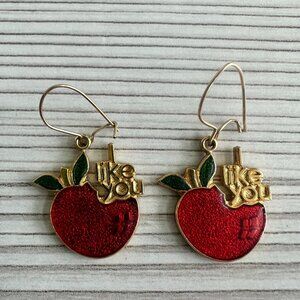 Vintage "I Like You" Apple Earrings